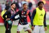 Manchester United's Chido Obi, center, and goalkeeper Altay Bayindir warming up before the English Premier League soccer match against Brentford at the Gtech Community Stadium, London, Sunday, May 4, 2025. (Nick Potts/PA via AP)