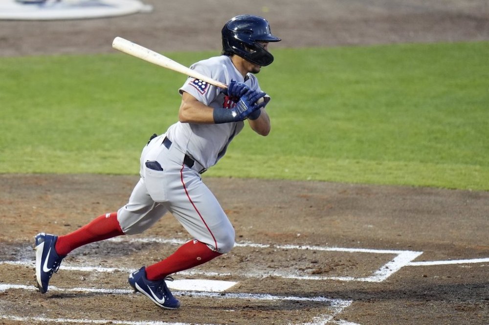 Boston Red Sox's David Hamilton bats against Tampa Bay Rays pitcher Zack Littell during the fourth inning of a baseball game Wednesday, April 16, 2025, in Tampa, Fla. (AP Photo/Chris O'Meara)