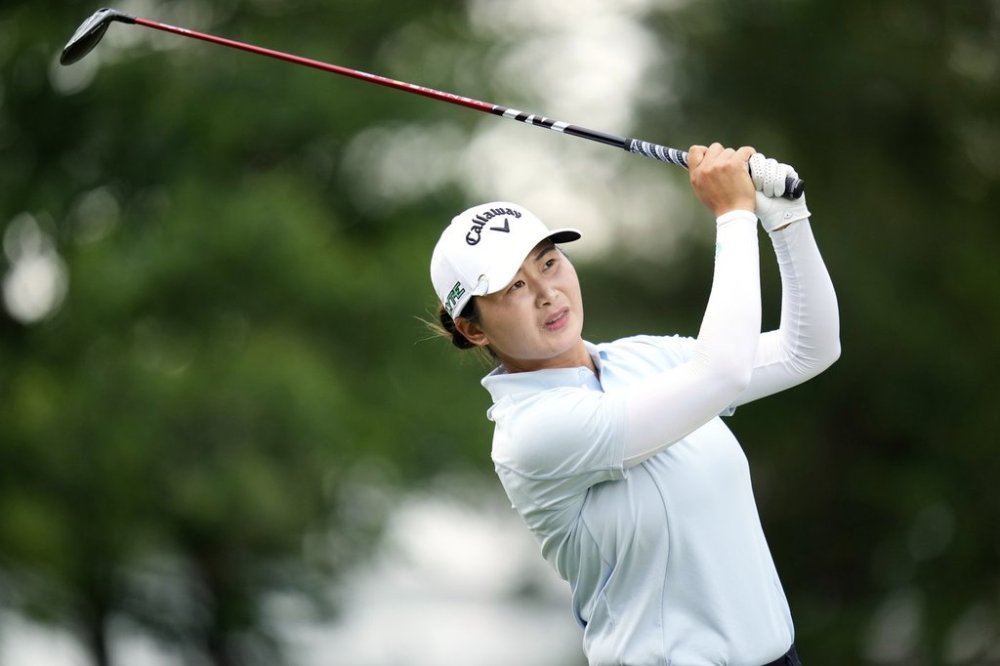 Yan Liu, of China, hits on the sixth hole during the second round of the Chevron Championship LPGA golf tournament Friday, April 25, 2025, in The Woodlands, Texas. (AP Photo/Ashley Landis)