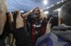 Bologna's Riccardo Orsolini celebrates after scoring the goal 1-0 during the Serie A soccer match between Bologna F.C. and F.C. Internazionale Milano at Renato Dall'Ara Stadium, Bologna, Italy, Sunday, April 20, 2025. (Michele Nucci/LaPresse via AP)