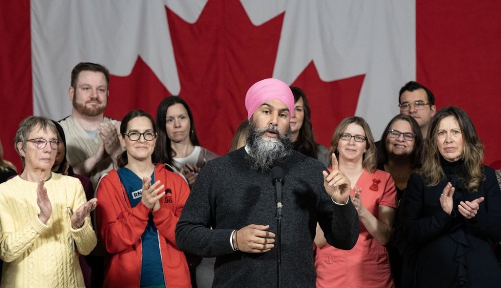 NDP Leader Jagmeet Singh makes a health care announcement during a federal election campaign stop in Edmonton on Tuesday, April 1, 2025. THE CANADIAN PRESS/Christinne Muschi