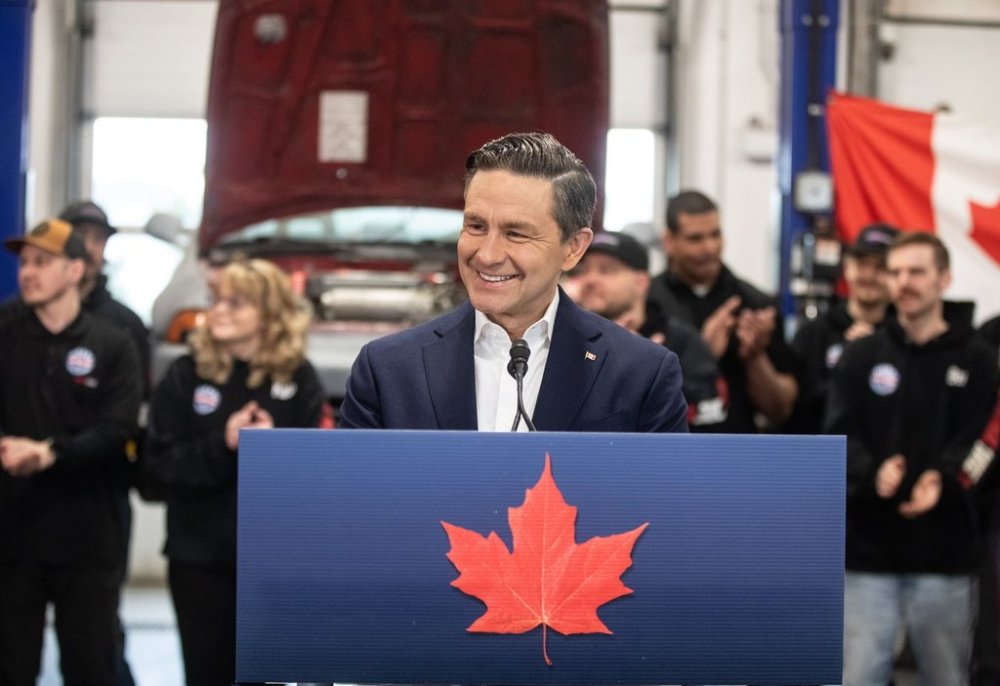 Pierre Poilievre speaks during a press conference at a campaign stop in Edmonton on Tuesday April 8, 2025. THE CANADIAN PRESS/Jason Franson