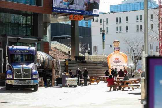 The Crown Royal Rig is seen parked at True North Square prior to the March 25 Winnipeg Jets game against the Washington Capitals. (Mikaela MacKenzie / Free Press)