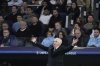 Real Madrid's head coach Carlo Ancelotti reacts during the Champions League quarterfinals second leg soccer match between Real Madrid and Arsenal at the Santiago Bernabeu stadium in Madrid, Wednesday, April 16, 2025. (AP Photo/Bernat Armangue)
