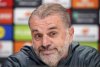 Tottenham Hotspur manager Ange Postecoglou during a press conference at the Tottenham Hotspur Training Centre, Enfield, England, Wednesday April 9, 2025. (Bradley Collyer/PA via AP)