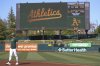 Athletics top prospect Nick Kurtz stands during warmups of a baseball game against the Texas Rangers Tuesday, April 22, 2025, in West Sacramento, Calif. (AP Photo/Scott Marshall)