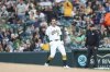 Athletics Nick Kurtz (16) celebrates his first career major league hit against the Texas Rangers during the first inning of a baseball game, Wednesday, April 23, 2025, in West Sacramento, Calif. (AP Photo/Scott Marshall)