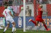 Bayern Munich's Pernille Harder, right, celebrates after scoring a goal during a Women's Bundesliga soccer match against SC Freiburg in Munich, Germany, Sunday, April 27, 2025. (Peter Kneffel/dpa via AP)