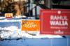 MIKAELA MACKENZIE / FREE PRESS 	 NDP and Liberal election signs in Winnipeg Centre on Monday, March 31, 2025. For Kevin story. Winnipeg Free Press 2025