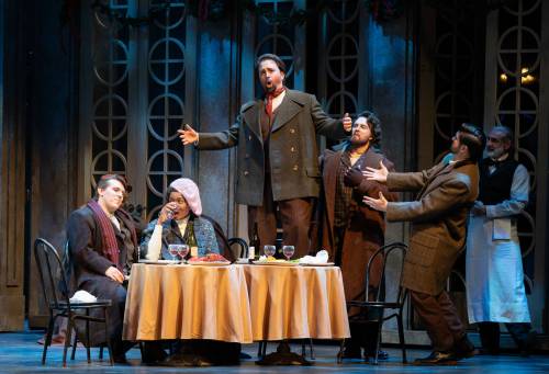 Mark Rash photo
                                From left: Zachary Rioux as Rodolfo, Suzanne Taffot as Mimi, Hugo Laporte as Marcello, Alexander Halliday as Colline and Clarence Frazer as Schaunard.