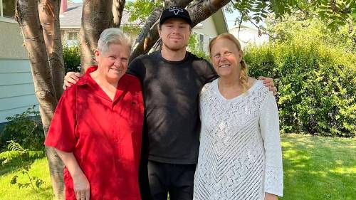 Supplied
                                Jets forward Jaret Anderson-Dolan with his mothers Fran (left) and Nancy.