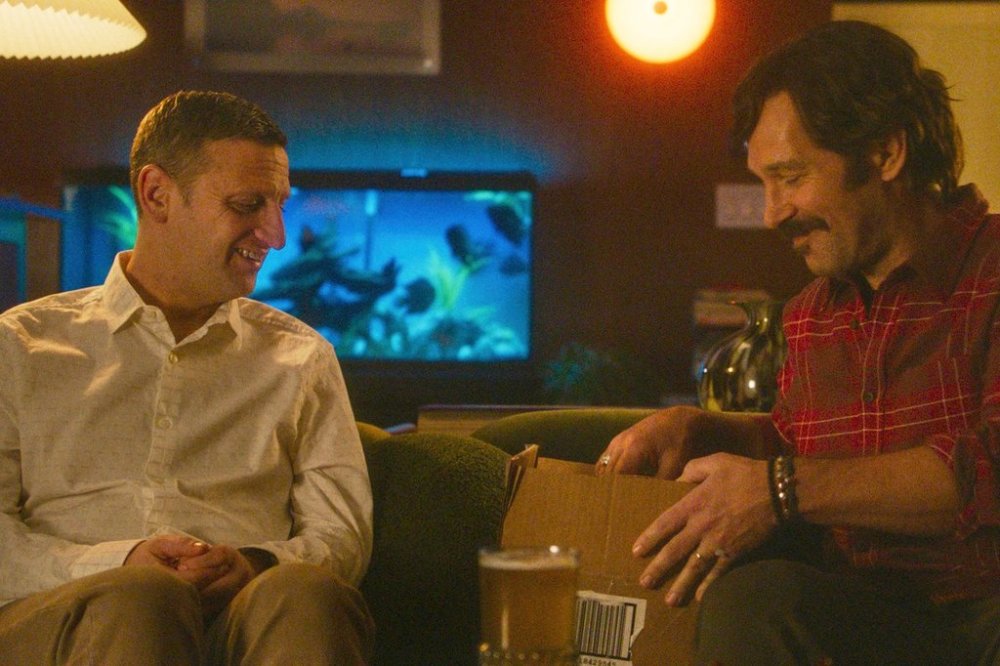 This image released by A24 shows Tim Robinson, left, and Paul Rudd in a scene from