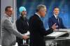 The Canadian Press
                                Conservative Leader Pierre Poilievre (right), New Democratic Party Leader Jagmeet Singh (second from left) and Bloc Québécois Leader Yves-François Blanchet (left) react as Liberal Leader Mark Carney speaks during the French-language federal leaders’ debate in Montreal on Wednesday.