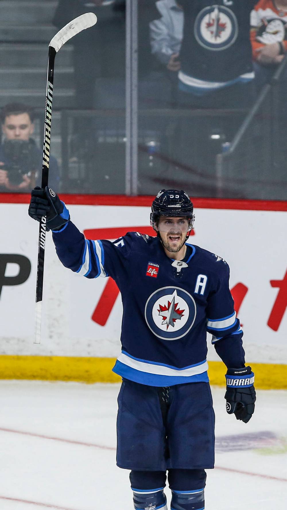 John Woods / THE CANADIAN PRESS
Winnipeg Jets’ Mark Scheifele celebrates his overtime game-winning goal against the Anaheim Ducks on Wednesday.