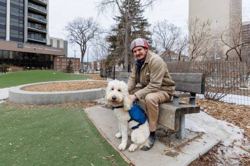 MIKE DEAL / FREE PRESS
                                Thiessen and Juniper at Bonnycastle Dog Park.