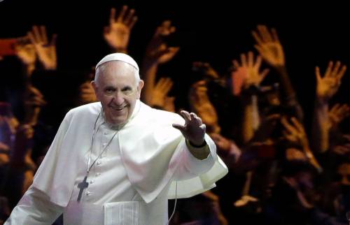 Pope Francis waves to the crowd during a procession, Saturday, Sept. 26, 2015, in Philadelphia. (Matt Rourke, pool / The Associated Press files)