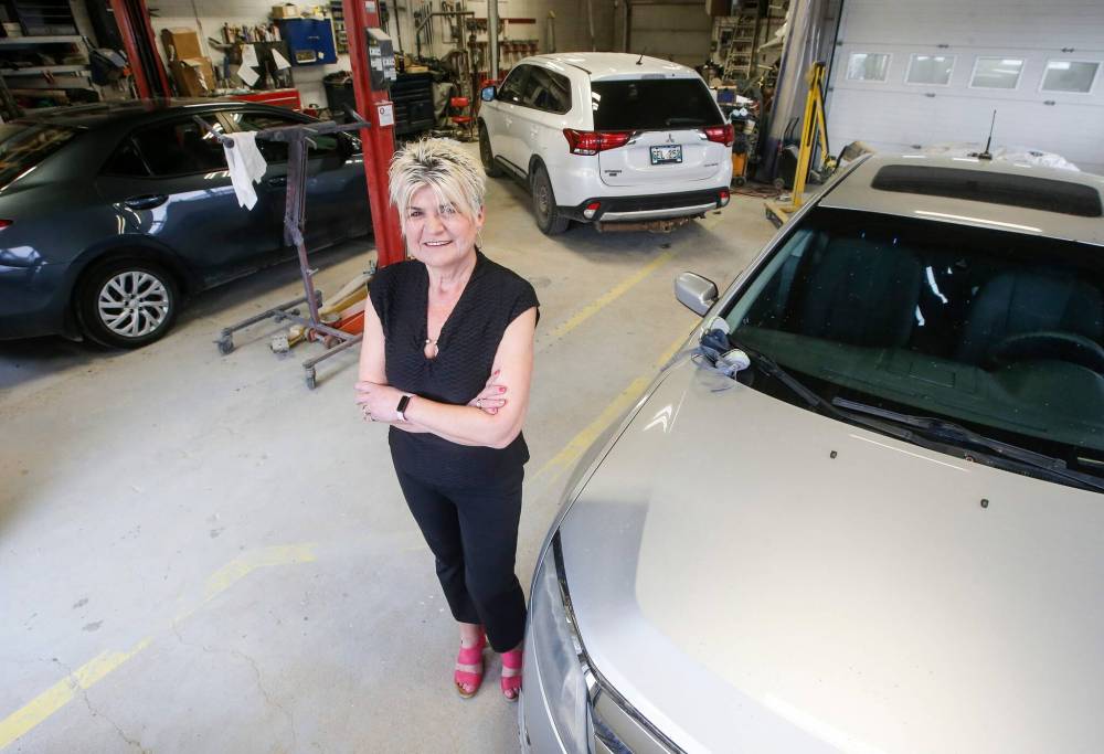 JOHN WOODS / FREE PRESS
‘I strive to see everyone in this trade succeed while reinforcing women’s perspectives and insights in our world,’ says Renée Sicotte, managing partner at Marion Auto Body and Glass, at her Winnipeg business Monday.