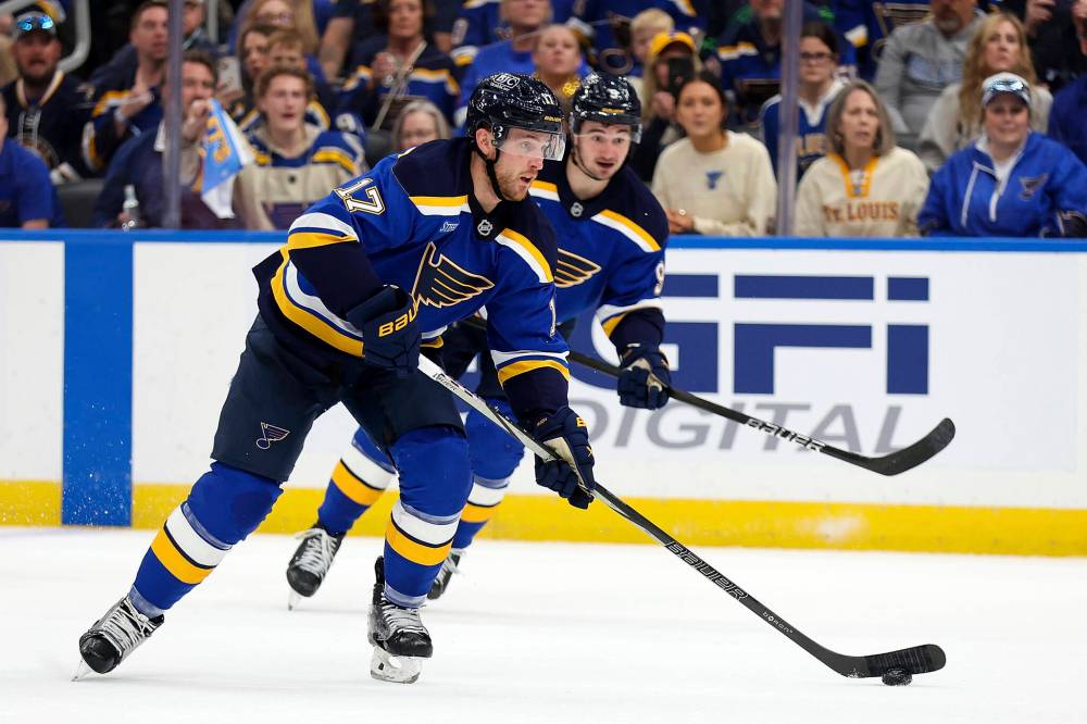 Scott Kane / The Associated Press
St. Louis Blues’ Cam Fowler controls the puck during the second period.