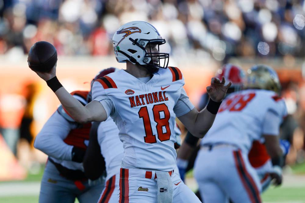 Butch Dill / THE ASSOCIATED PRESS FILES
Blue Bombers draft pick Taylor Elgersma was named the 2024 winner of the Hec Creighton Trophy, and became the first quarterback from a Canadian university to participate in the NCAA Senior Bowl.