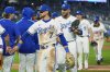Kansas City Royals' Bobby Witt Jr. (7) celebrates with teammates after their baseball game against the Chicago White Sox, Monday, May 5, 2025, in Kansas City, Mo. (AP Photo/Charlie Riedel)