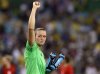 FILE - Germany goalkeeper Almuth Schult celebrates after winning the gold medal in the women's Olympic football tournament at the Maracana stadium in Rio de Janeiro, Brazil, Aug. 19, 2016. (AP Photo/Leo Correa, file)