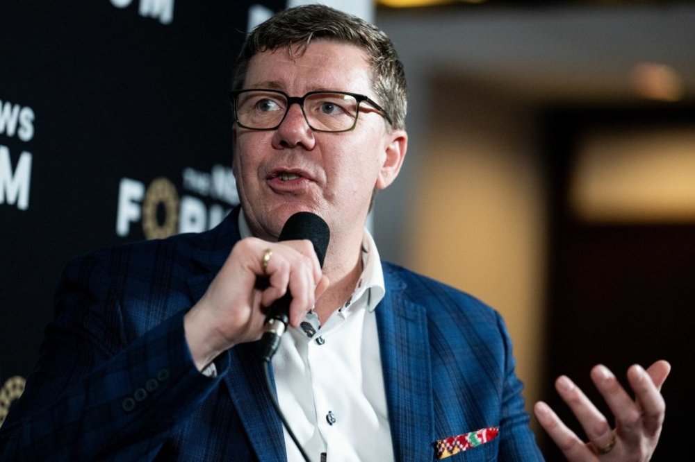 Saskatchewan Premier Scott Moe speaks during a media interview in Ottawa on Friday, April 11, 2025. THE CANADIAN PRESS/Spencer Colby