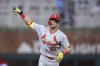 St. Louis Cardinals Lars Nootbaar (21) reacts after hitting a two-run home run in the third inning of a baseball game against the Atlanta Braves, Tuesday, April 22, 2025, in Atlanta. (AP Photo/Colin Hubbard)