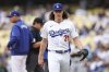 Los Angeles Dodgers pitcher Tyler Glasnow (31) exits during the second inning of a baseball game against the Pittsburgh Pirates in Los Angeles, Sunday, April 27, 2025. (AP Photo/Jessie Alcheh)