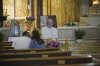 A picture of Pope Francis lies in front of the altar at the Argentinian Church in Rome, Monday, April 21, 2025. (AP Photo/Alessandra Tarantino)