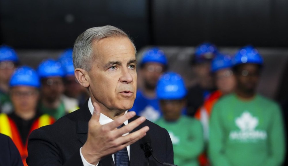 Liberal Leader Mark Carney makes a campaign stop at Algoma Steel Inc. in Sault Ste. Marie, Ont., on Friday, April 25, 2025. THE CANADIAN PRESS/Sean Kilpatrick