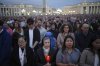 Faithful gather for a rosary prayer for the late Pope Francis, in St. Peter's Square at the Vatican, Monday April 21, 2025 (AP Photo/Alessandra Tarantino)