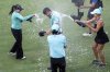 First-place individual champion captain Joaquín Niemann, center top, of Torque GC, is sprayed on the 18th green after the final round of LIV Golf Mexico City at Club de Golf Chapultepec, Sunday, April 27, 2025, in Naucalpan, Mexico. (Mateo Villalba/LIV Golf via AP)