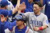 Chicago Cubs' Seiya Suzuki, right, celebrates with teammates after a baseball game against the Pittsburgh Pirates in Pittsburgh, Thursday, May 1, 2025. (AP Photo/Gene J. Puskar)