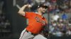 FILE - Baltimore Orioles starting pitcher Grayson Rodriguez works against the Texas Rangers during a baseball game on July 20, 2024, in Arlington, Texas. (AP Photo/Jeffrey McWhorter, File)