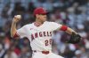 Los Angeles Angels starting pitcher Kyle Hendricks (28) throws against the Detroit Tigers during the first inning of a baseball game Saturday, May 3, 2025, in Anaheim, Calif. (AP Photo/Jae C. Hong)