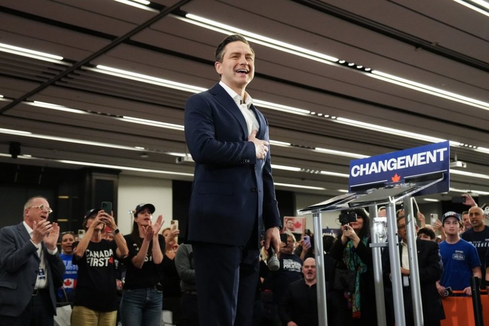 Conservative Leader Pierre Poilievre holds a rally in Vaughan, Ont., on Tuesday, March 24, 2025. THE CANADIAN PRESS/Chris Young
