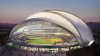 This image provided by the Athletics shows a rendering of the baseball club's proposed stadium in Las Vegas. (Athletics/Negativ via AP)