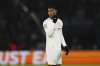 Aston Villa's Marcus Rashford stands on the pitch during the Champions League quarterfinal first leg soccer match between Paris Saint-Germain and Aston Villa at Parc des Princes stadium in Paris, Wednesday, April 9, 2025. (AP Photo/Aurelien Morissard)