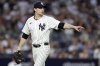 New York Yankees pitcher Max Fried reacts after the last out of the third inning of a baseball game against the Tampa Bay Rays, Friday, May 2, 2025, in New York. (AP Photo/Adam Hunger)