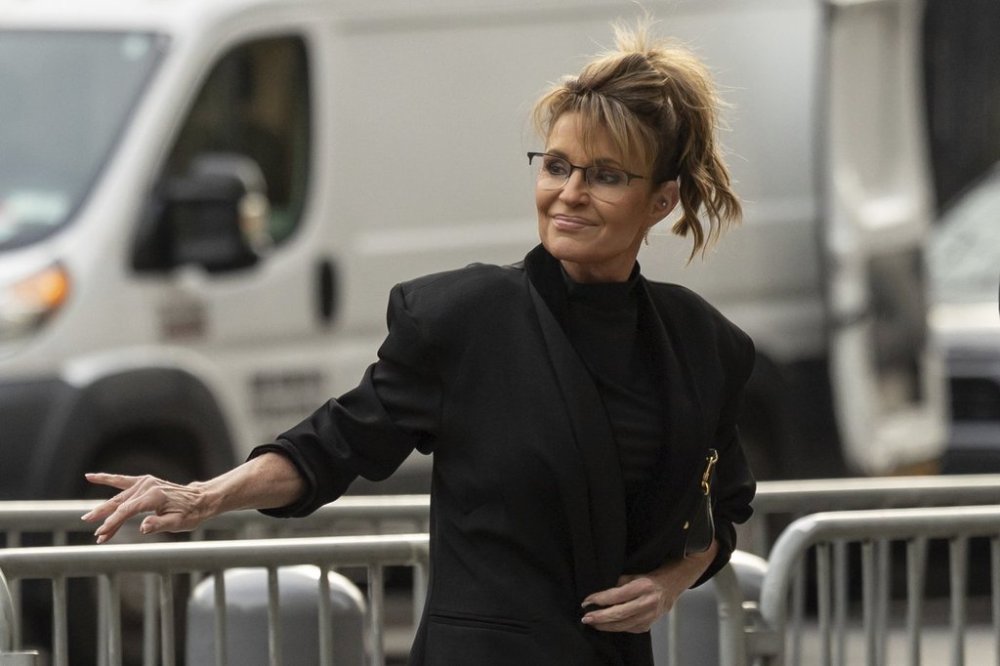 Former Alaska Gov. Sarah Palin arrives at Manhattan federal court, Monday, April 14, 2025, in New York. (AP Photo/Yuki Iwamura)