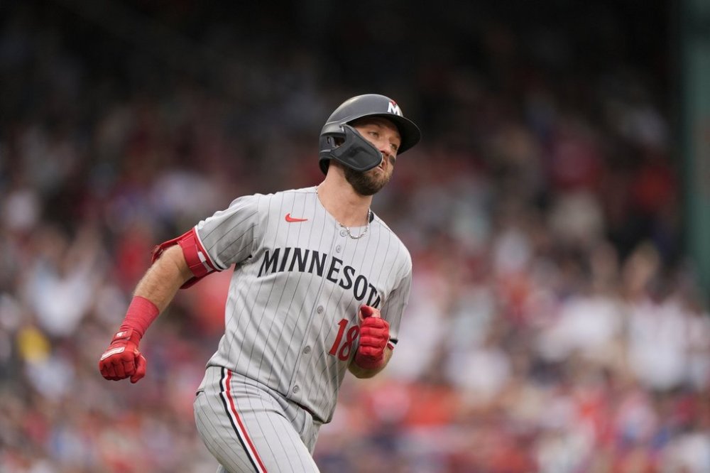 Minnesota Twins' Kody Clemens rounds the bases after hitting 2-run home run in the sixth inning of a baseball game against the Boston Red Sox, Saturday, May 3, 2025, in Boston. (AP Photo/Robert F. Bukaty)