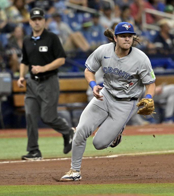 Addison Barger of the Toronto Blue Jays, shown here in this file photo, played a huge role in his team's 3-1 win over the Seattle Mariners on Friday, April 18, 2025, in Toronton, Ont. (AP Photo/Steve Nesius)