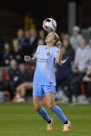 Houston Dash forward Amanda West heads the ball during the first half of the team's NWSL soccer match against Bay FC, Saturday, March 30, 2024, in San Jose, Calif. (AP Photo/Godofredo A. Vásquez)
