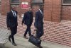 Mansfield Town player Lucas Akins, right, arrives at Leeds Crown Court, Thursday April 24, 2025. (Dave Higgens/PA via AP)