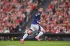 Manchester United's Bruno Fernandes celebrates after scoring his side's second goal during the Europa League semifinal first leg soccer match between Athletic Bilbao and Manchester United at the San Mames stadium in Bilbao, Spain, Thursday, May 1, 2025. (AP Photo/Miguel Oses)