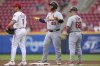 St. Louis Cardinals' Yohel Pozo (63) gestures after hitting a single during the second inning of a baseball game against the Cincinnati Reds , Thursday, May 1, 2025, in Cincinnati. (AP Photo/Abdoul Sow)