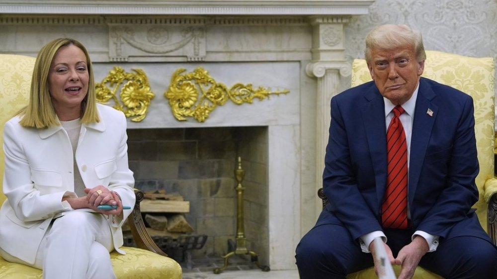 President Donald Trump meets with Italy's Prime Minister Giorgia Meloni in the Oval Office of the White House, Thursday, April 17, 2025, in Washington. (AP Photo/Alex Brandon)