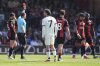 Referee Peter Bankes shows AFC Bournemouth's Evanilson, second from right, a red card during the English Premier League match at Vitality Stadium, Bournemouth, England, Sunday, April 27, 2025. (Adam Davy/PA via AP)