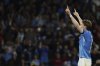 Napoli's Scott McTominay celebrates after scoring a goal during the Serie A soccer match between Napoli and Torino in Naples, Italy, Sunday, April 27, 2025. (Alessandro Garofalo/LaPresse via AP)