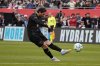 Inter Miami forward Lionel Messi (10) takes a free kick against the Chicago Fire during the second half of an MLS soccer game Sunday, April 13, 2025, in Chicago. (AP Photo/David Banks)